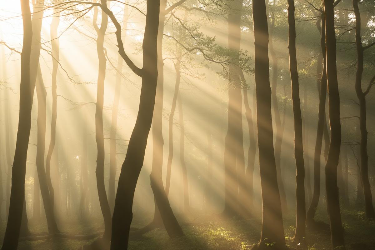 Luz filtrándose entre los árboles de un bosque